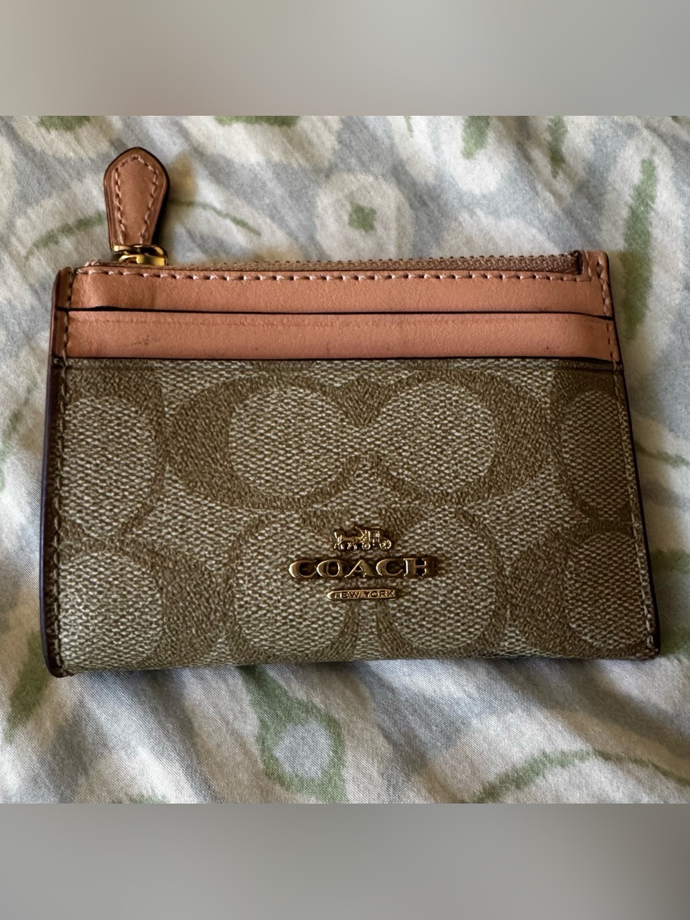 Coach Leather Card Case in Faded Rose/Tan